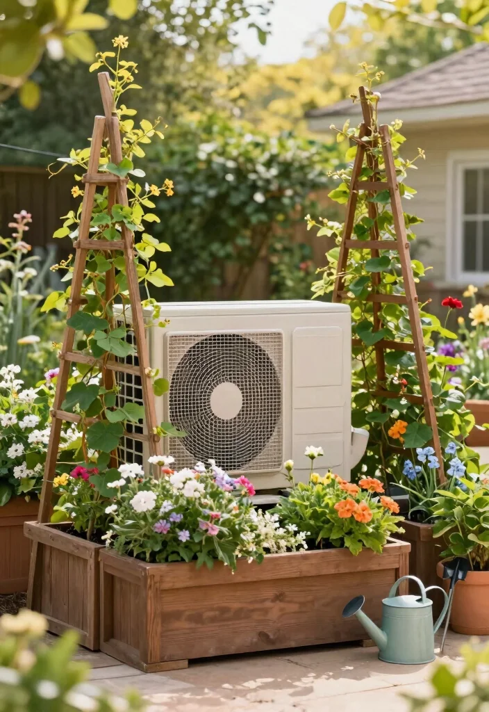 14 AC Unit Landscaping 2026 Trending Ideas That Hide It Beautifully - 7. Planters with Trellises 1
