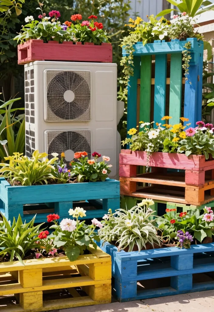 14 AC Unit Landscaping 2026 Trending Ideas That Hide It Beautifully - 9. Upcycled Pallet Planters 1