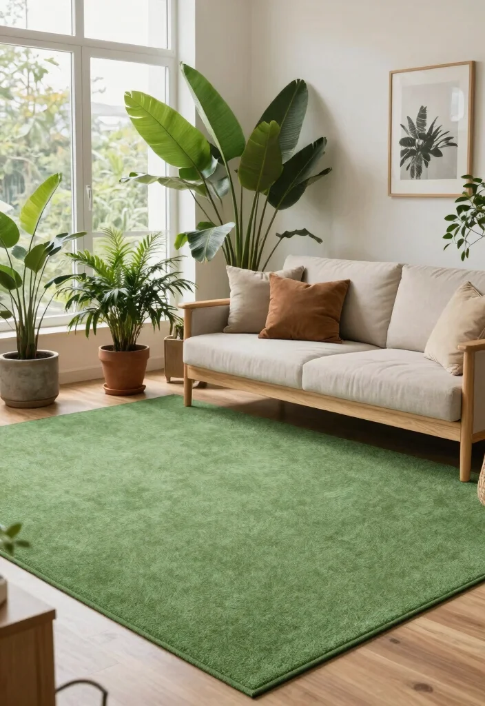 14 Carpet Flooring Living Room Ideas That Feel Cozy - 11. Incorporate Nature 1