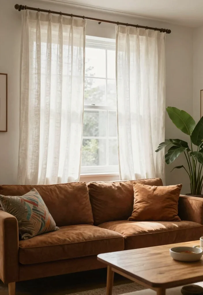 14 Curtains for Brown Couch Ideas That Match Perfectly - 1. Soft White Linen 1