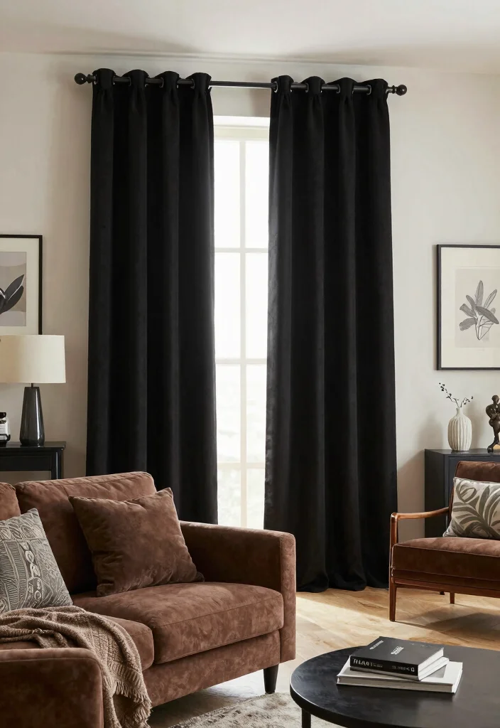 14 Curtains for Brown Couch Ideas That Match Perfectly - 14. Classic Blackout 1