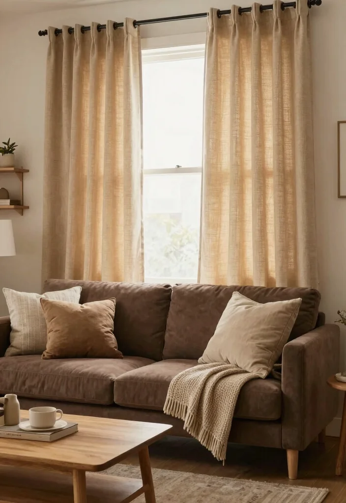 14 Curtains for Brown Couch Ideas That Match Perfectly - 6. Light Tan Textures 1