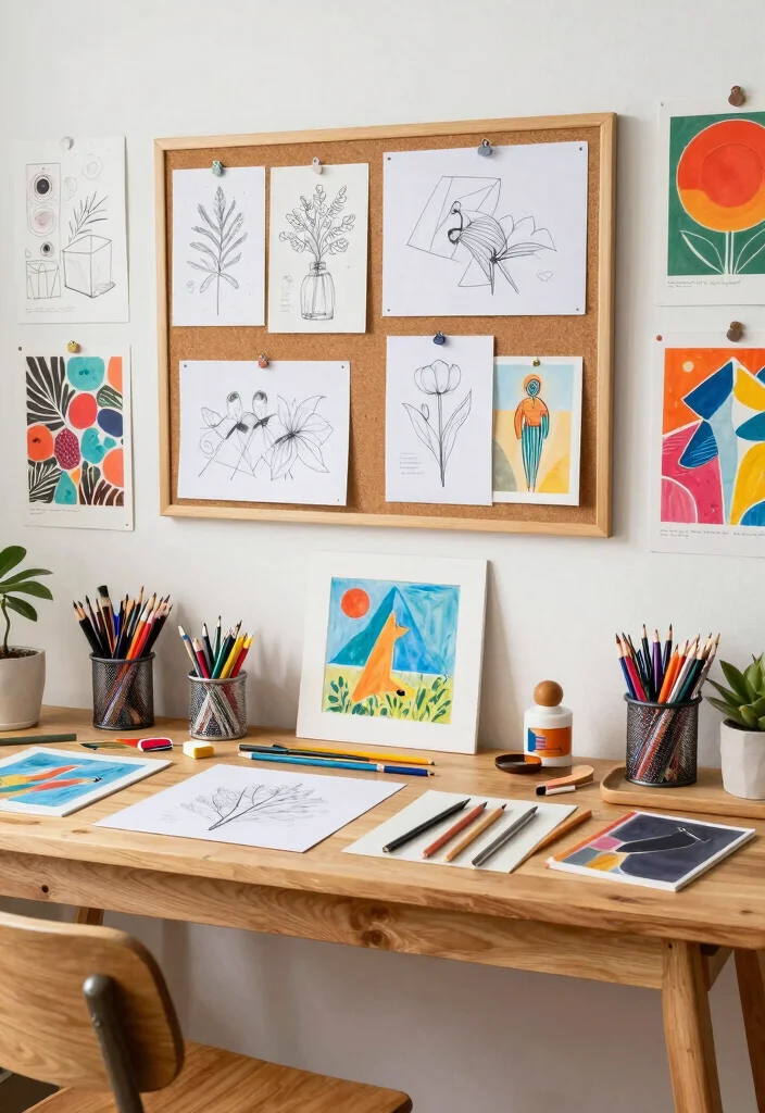14 Desk Setup Study Ideas That Improve Focus - 10. Artful Inspiration 1