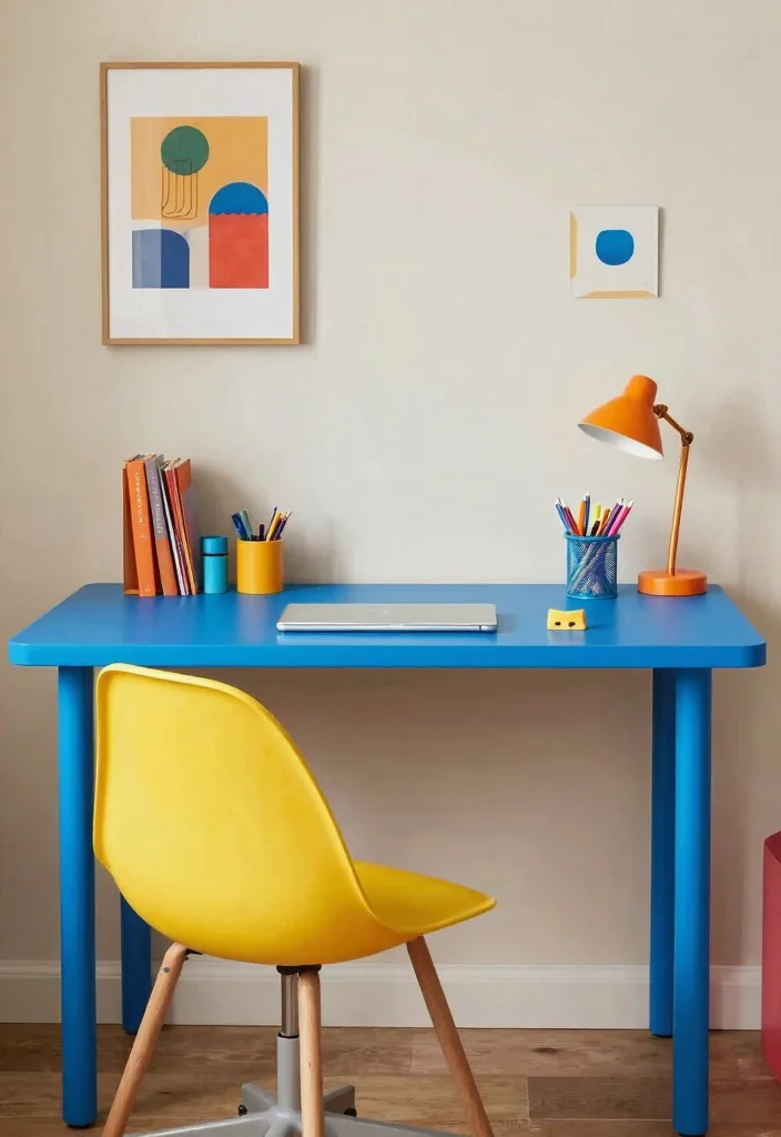 14 Desk Setup Study Ideas That Improve Focus - 9. Bold Colors 1