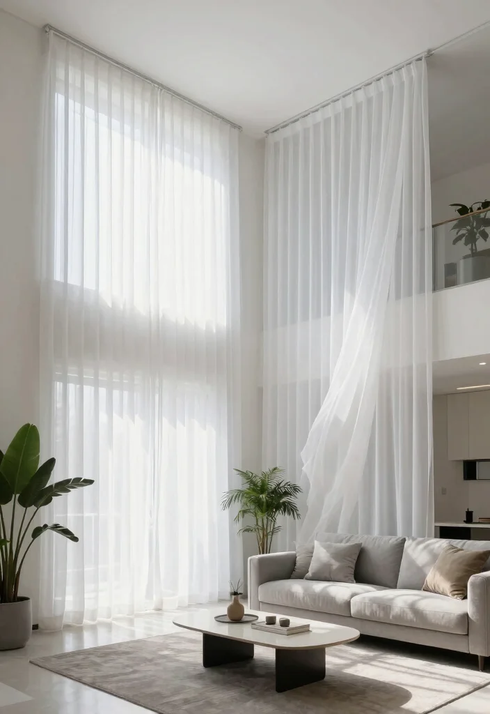 14 High Ceiling Curtains Ideas That Look Grand & Elegant 1 14 High Ceiling Curtains Ideas That Look Grand & Elegant - 1. Sheer Elegance 1