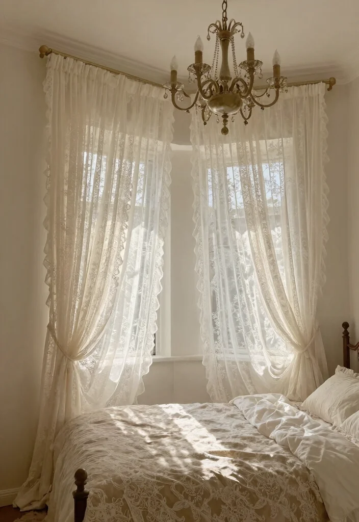 14 High Ceiling Curtains Ideas That Look Grand & Elegant 51 14 High Ceiling Curtains Ideas That Look Grand & Elegant - 11. Vintage Lace 1