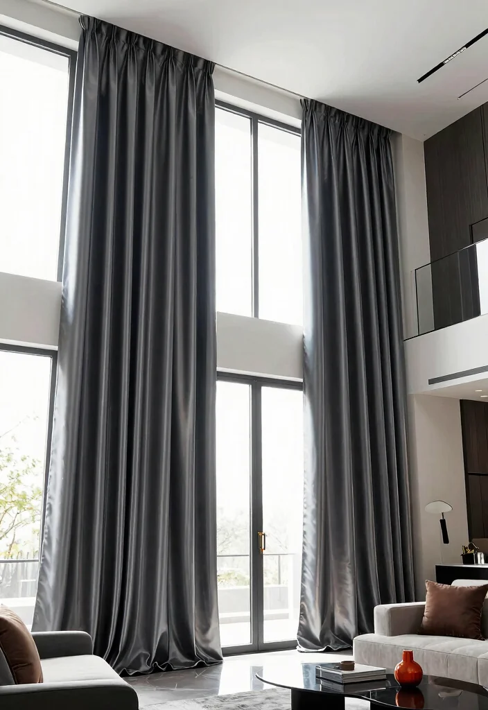 14 High Ceiling Curtains Ideas That Look Grand & Elegant 64 14 High Ceiling Curtains Ideas That Look Grand & Elegant - 14. Reflective Fabrics 1