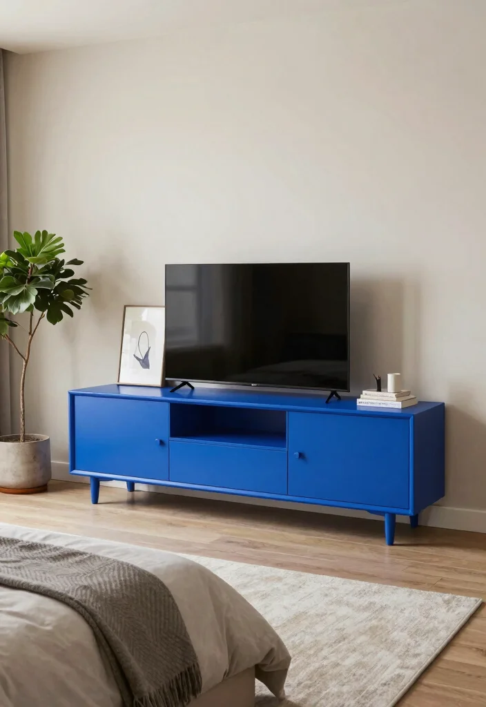 14 Luxury TV Unit Design for Bedroom Ideas That Feel Chic - 6. Bold Color Statements 1