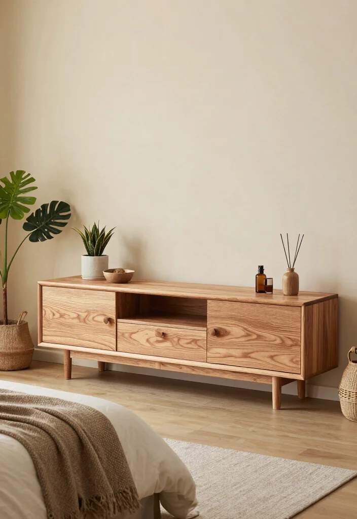 14 Luxury TV Unit Design for Bedroom Ideas That Feel Chic - 7. Natural Wood Elegance 1