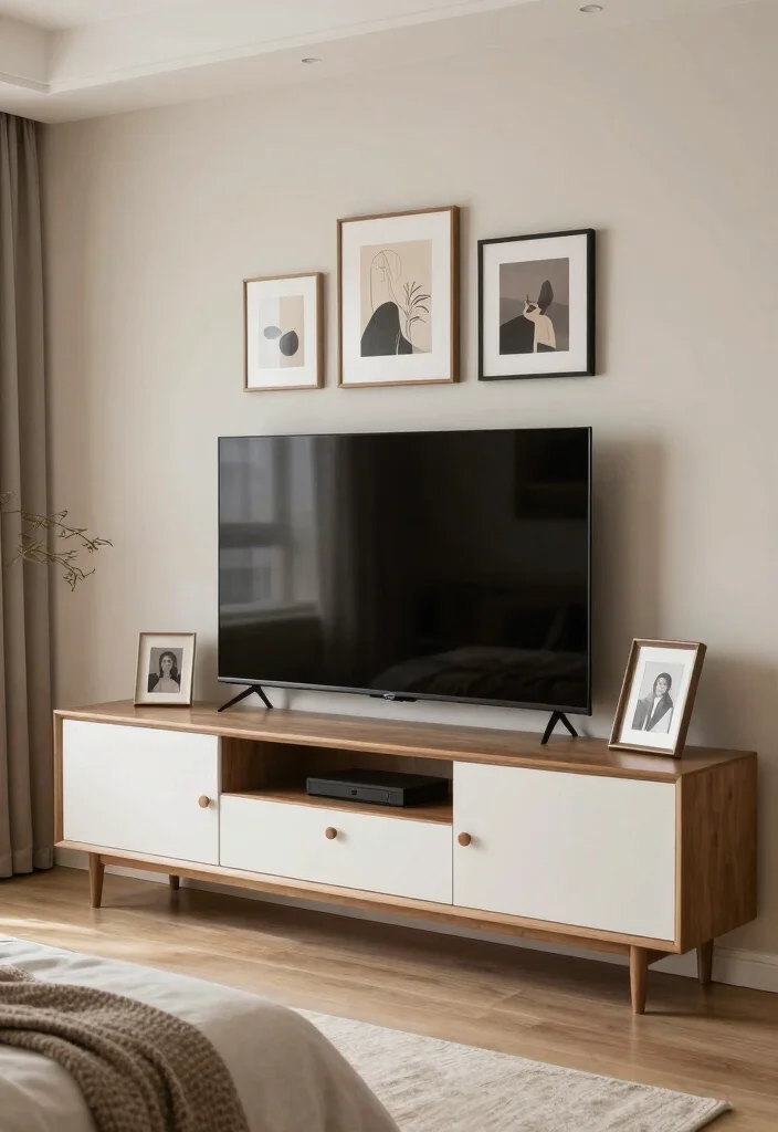 14 Luxury TV Unit Design for Bedroom Ideas That Feel Chic - 9. Personalized Artwork Display 1
