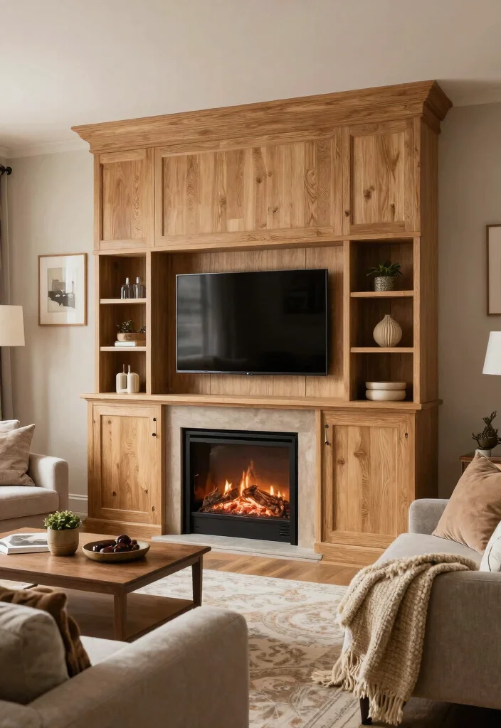 14 Oak TV Unit Ideas With Warm Natural Charm 40 14 Oak TV Unit Ideas With Warm Natural Charm - 10. Oak TV Unit with Built-in Fireplace 1