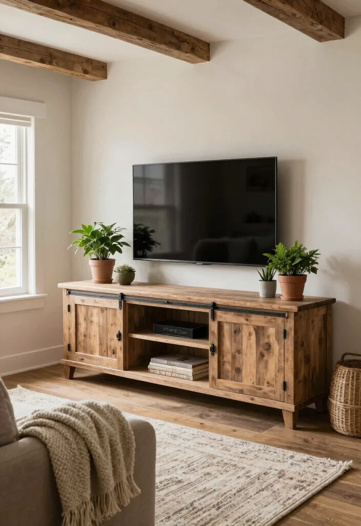 14 Oak TV Unit Ideas With Warm Natural Charm 12 14 Oak TV Unit Ideas With Warm Natural Charm - 2. Rustic Farmhouse Oak TV Stand 1