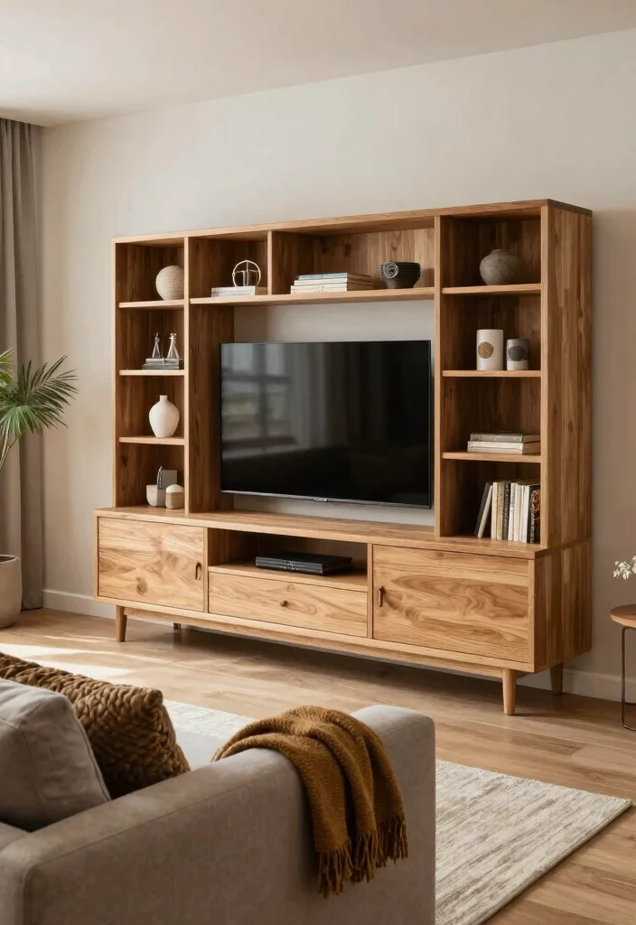 14 Oak TV Unit Ideas With Warm Natural Charm 27 14 Oak TV Unit Ideas With Warm Natural Charm - 7. Multi-functional Oak TV Unit 1