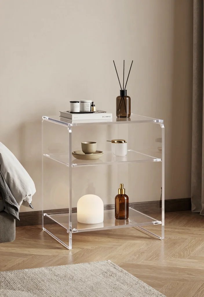 14 Small Space Nightstand Ideas That Maximize Every Inch - 13. Acrylic Nightstand 1