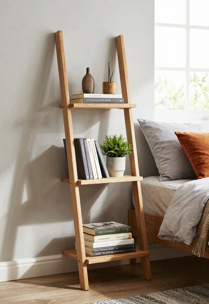 14 Small Space Nightstand Ideas That Maximize Every Inch - 2. Ladder Shelf Nightstand 1