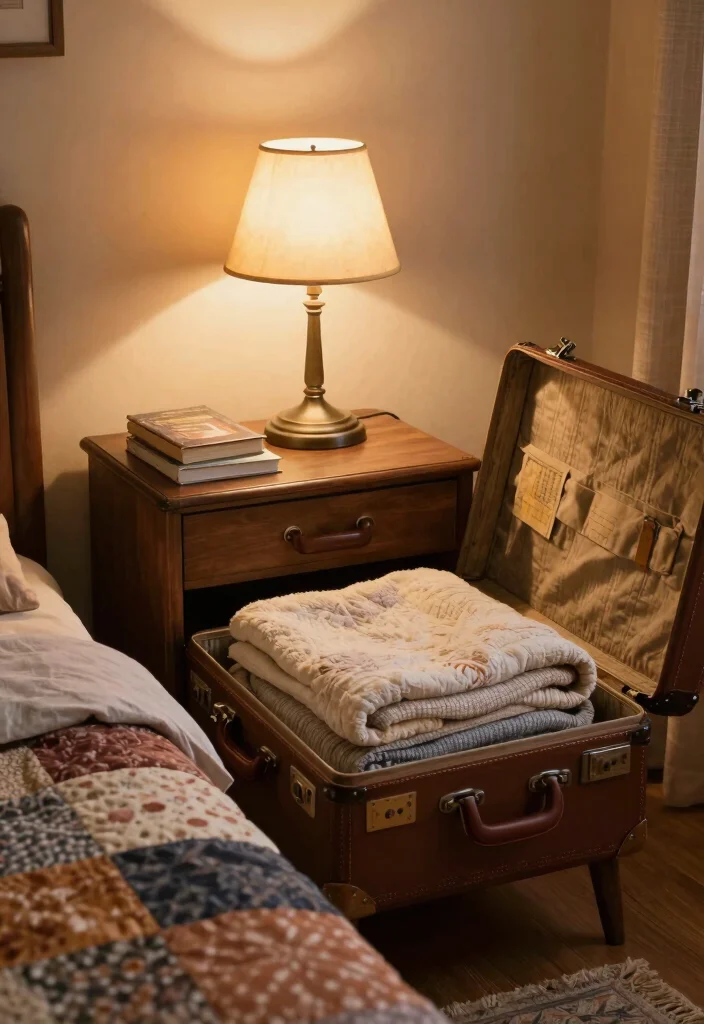 14 Small Space Nightstand Ideas That Maximize Every Inch - 3. Vintage Suitcase Nightstand 1