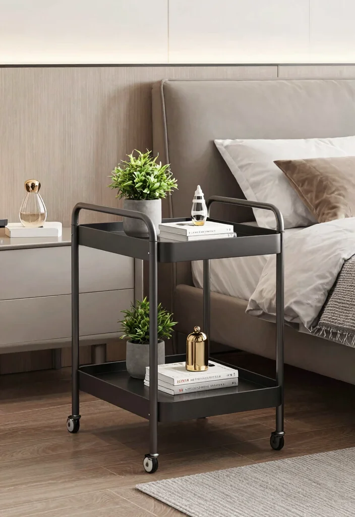 14 Small Space Nightstand Ideas That Maximize Every Inch - 4. Bedside Carts 1