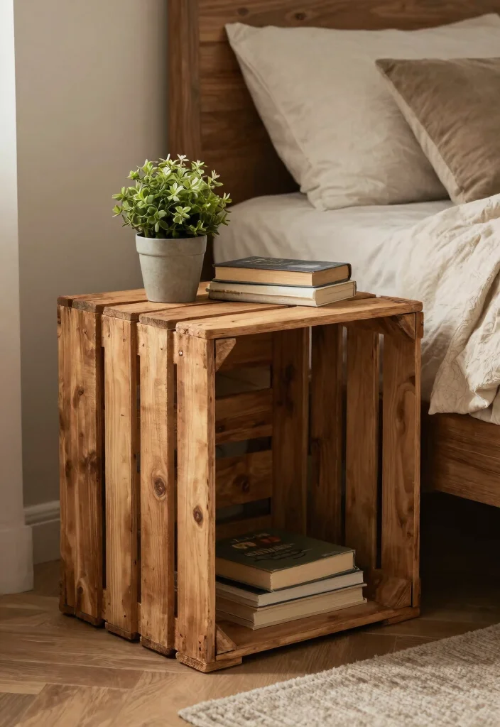 14 Small Space Nightstand Ideas That Maximize Every Inch - 6. Repurposed Crate Nightstand 1