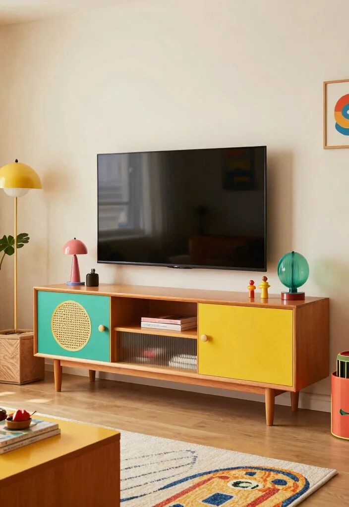 14 TV Unit Design Modern Ideas That Stay Sleek - 13. Retro-Inspired Units 1