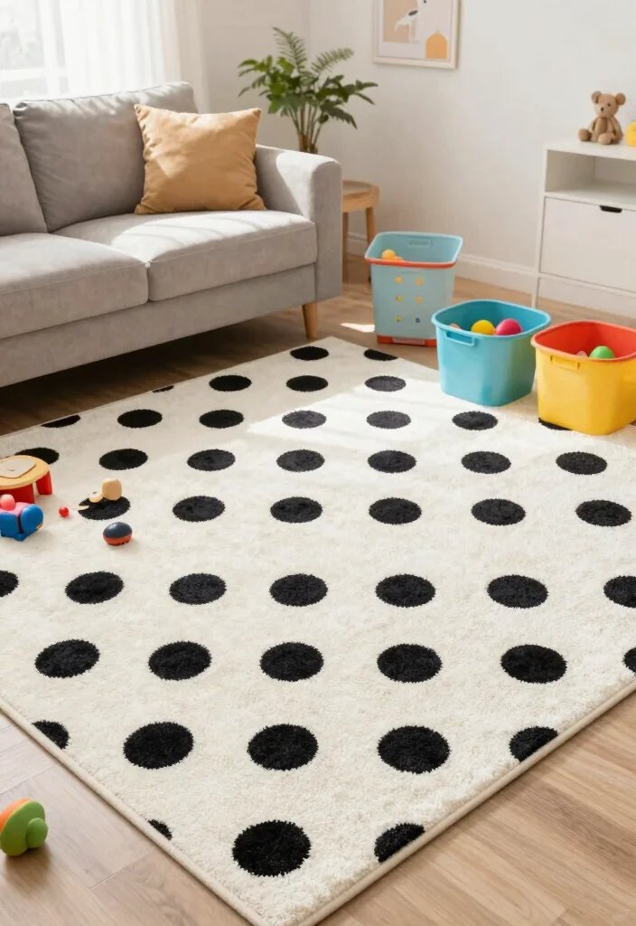 15 Black and White Carpet Living Room Ideas That Pop - 10. Child-Friendly Options 1