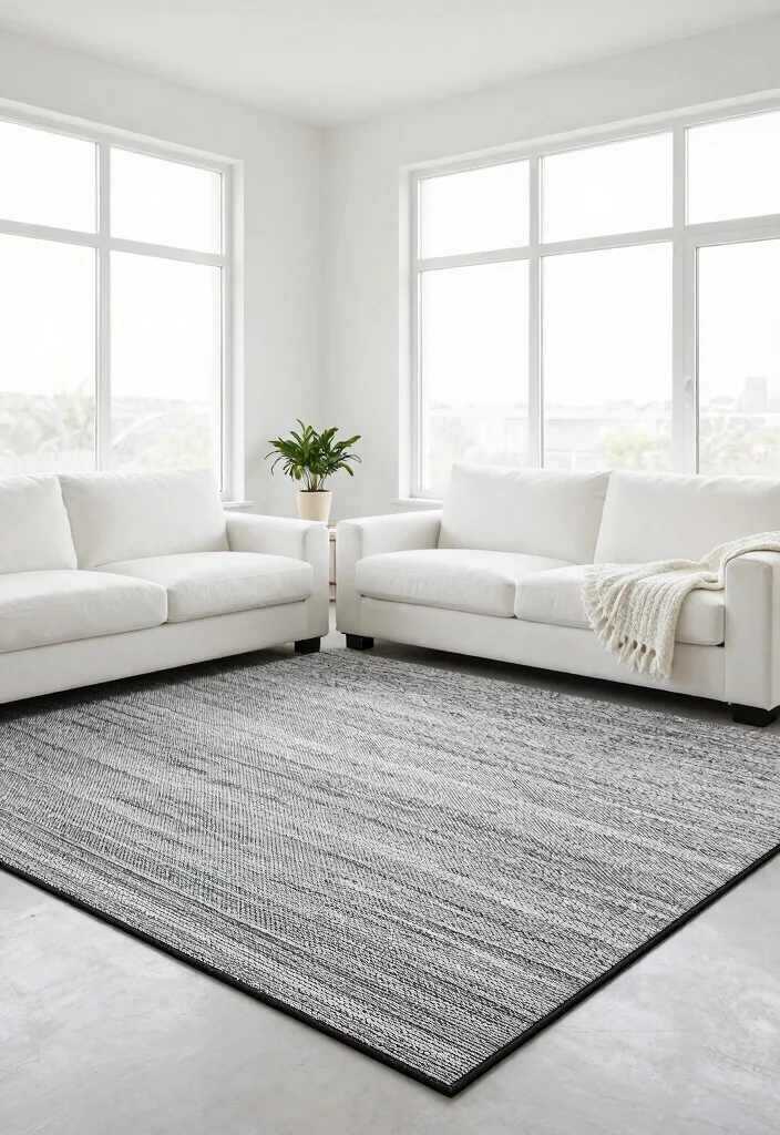 15 Black and White Carpet Living Room Ideas That Pop - 11. Minimalist Beauty 1