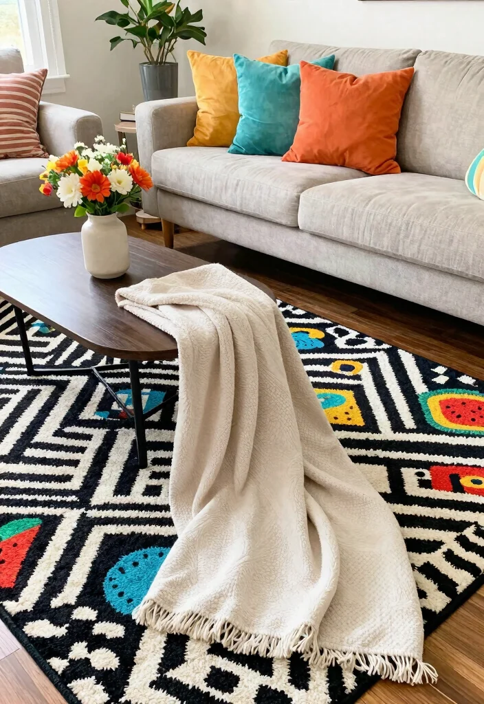 15 Black and White Carpet Living Room Ideas That Pop - 14. Seasonal Decor Integration 1