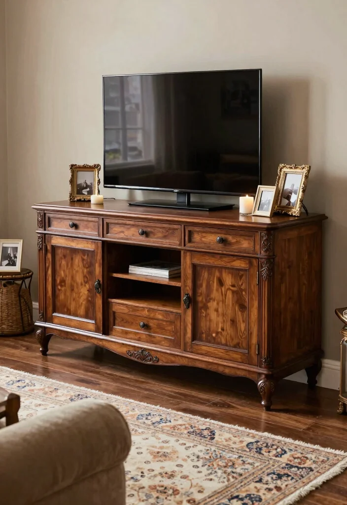 15 Classic TV Unit Design Ideas With Timeless Appeal 23 15 Classic TV Unit Design Ideas With Timeless Appeal - 3. Vintage Console Tables 1