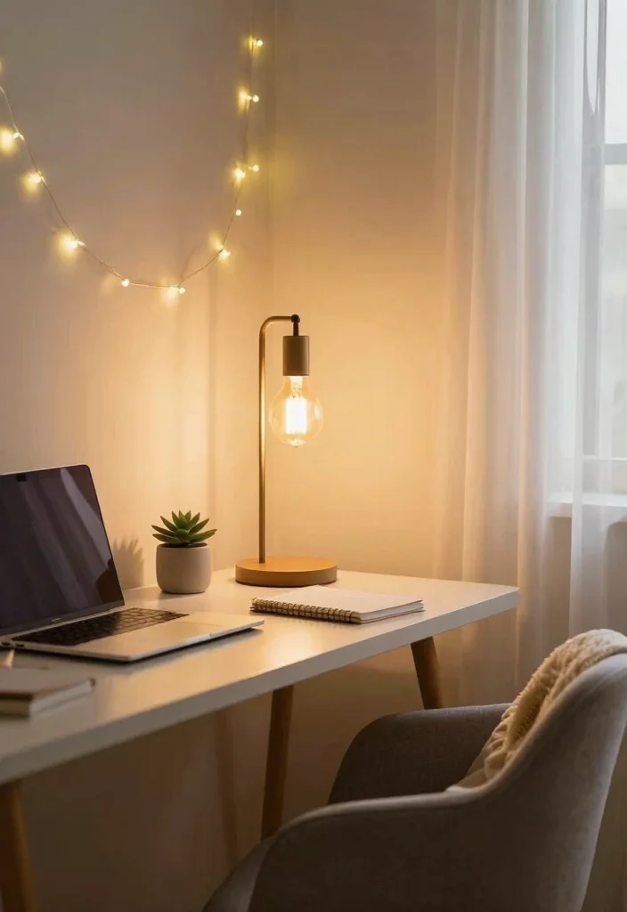 15 Cosy Desk Setup Ideas With Warm Vibes 1 15 Cosy Desk Setup Ideas With Warm Vibes - 1. Soft Ambient Lighting 1