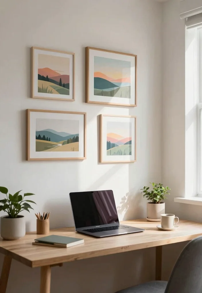 15 Cosy Desk Setup Ideas With Warm Vibes 60 15 Cosy Desk Setup Ideas With Warm Vibes - 10. Use of Art and Prints 1