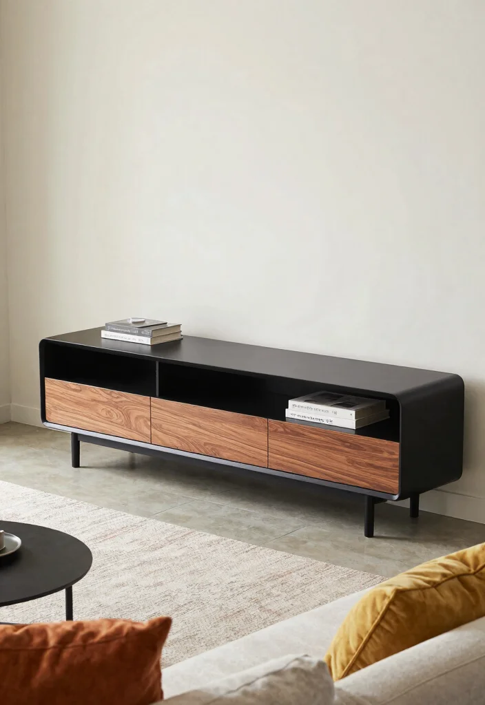 15 Curve TV Unit Design Modern Ideas With Sleek Lines - 13. The Charm of Dual-Tone Units 1