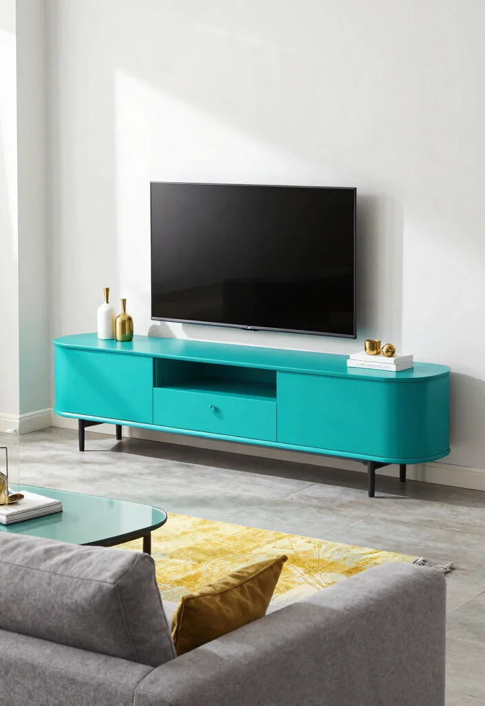 15 Curve TV Unit Design Modern Ideas With Sleek Lines - 4. Unique Color Combinations 1
