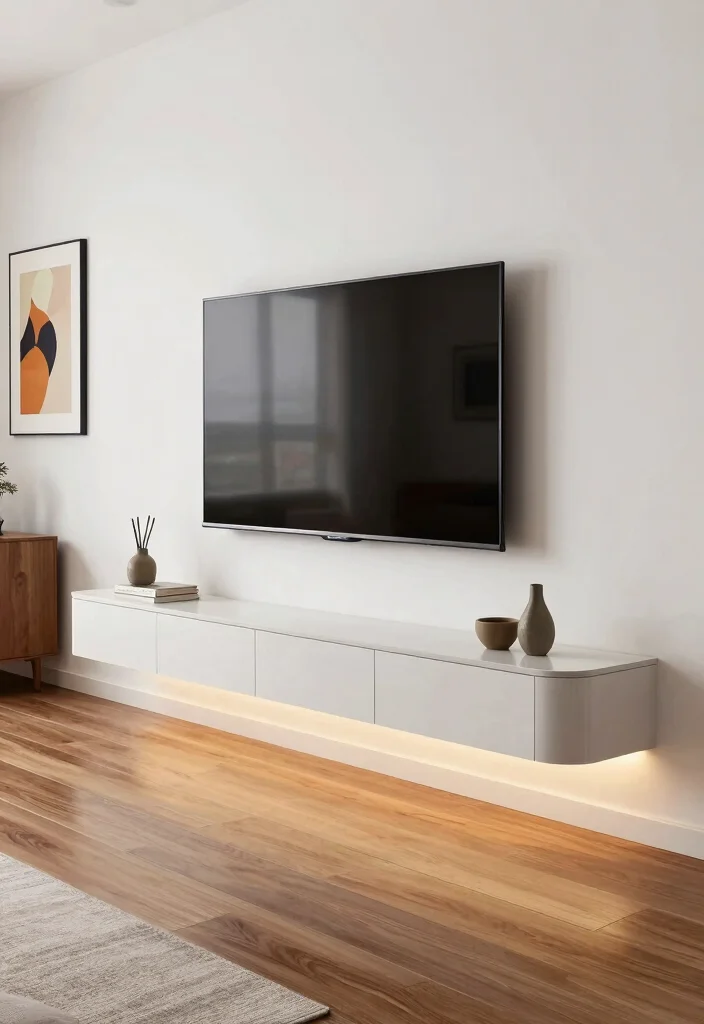 15 Curve TV Unit Design Modern Ideas With Sleek Lines - 6. Floating Curve Units 1
