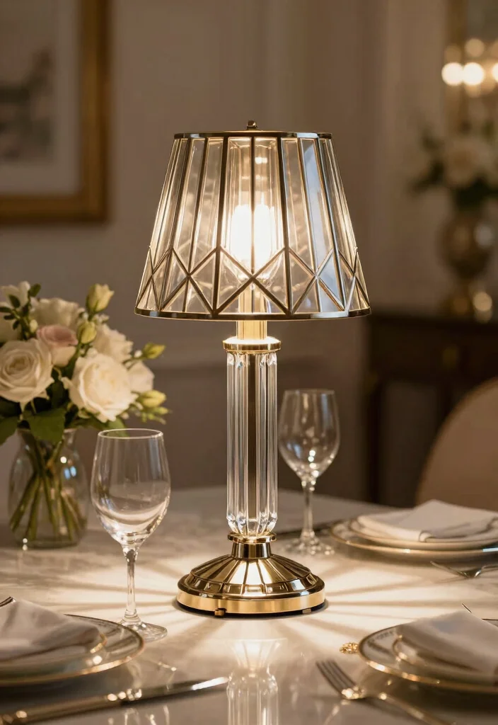 15 Dining Table Lamp Ideas That Add Warm Ambience - 4. Art Deco-Inspired Lamp 1