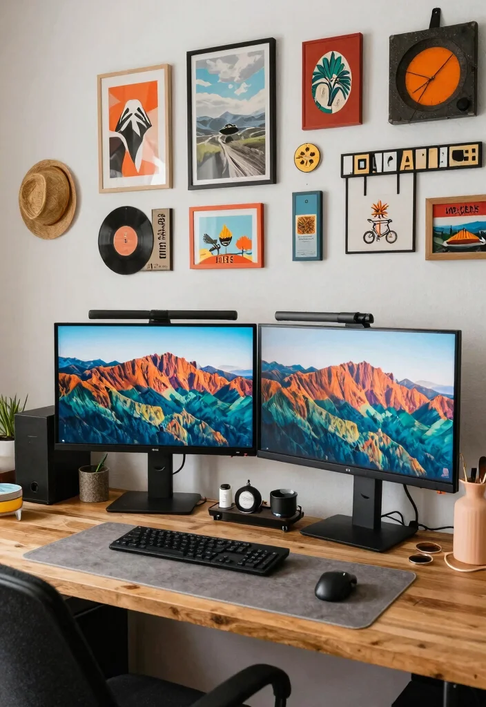 15 Double Monitor Desk Setup Aesthetic Ideas That Impress - 13. Eclectic Mix 1