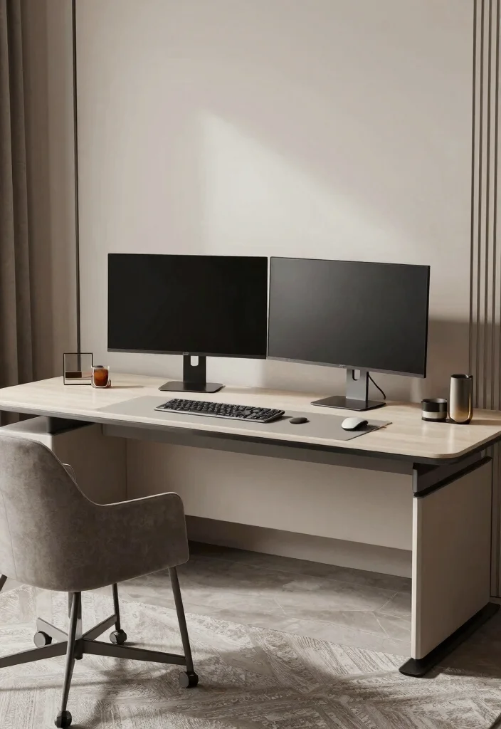 15 Double Monitor Desk Setup Aesthetic Ideas That Impress - 14. Contemporary Elegance 1