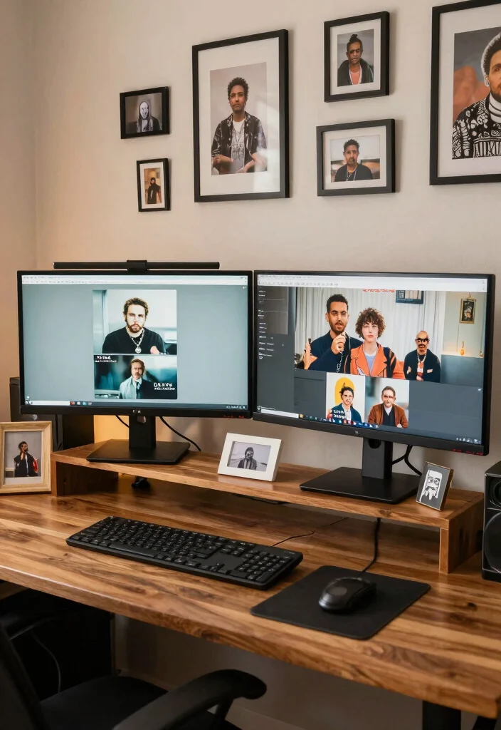15 Double Monitor Desk Setup Aesthetic Ideas That Impress - 15. Personalized Touch 1