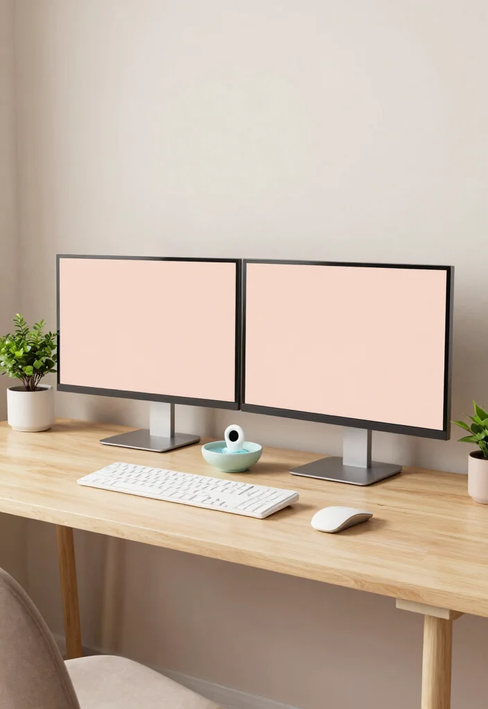 15 Double Monitor Desk Setup Aesthetic Ideas That Impress - 4. Zen Workspace 1