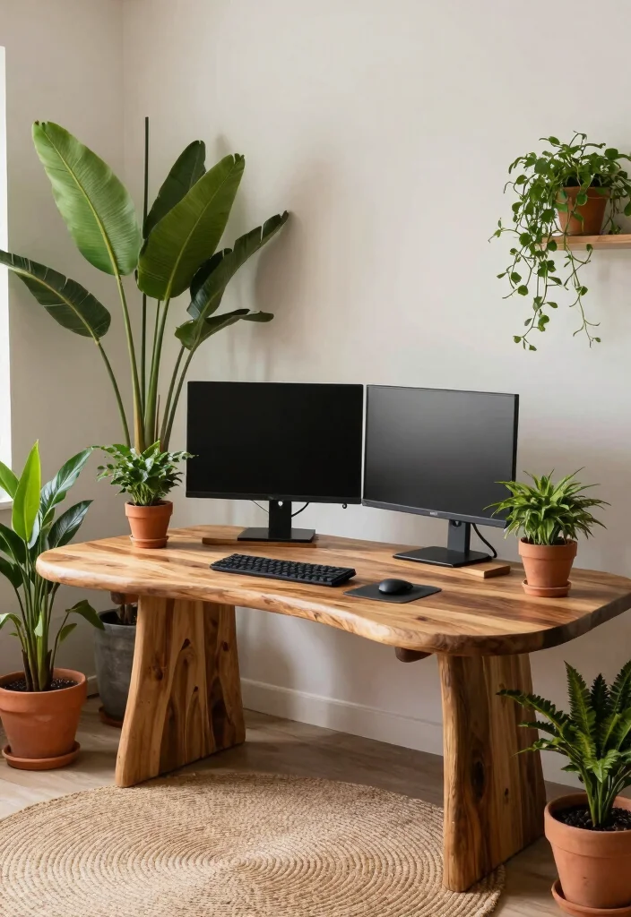 15 Double Monitor Desk Setup Aesthetic Ideas That Impress - 6. Nature-inspired Setup 1