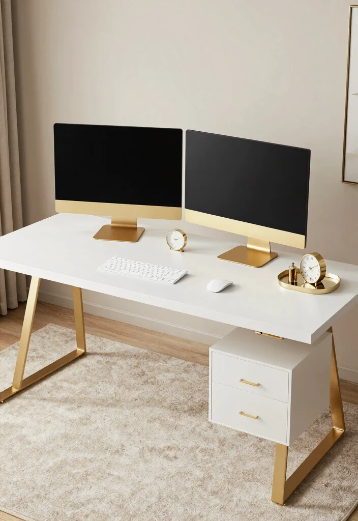 15 Double Monitor Desk Setup Aesthetic Ideas That Impress - 7. Elegant Gold Accents 1