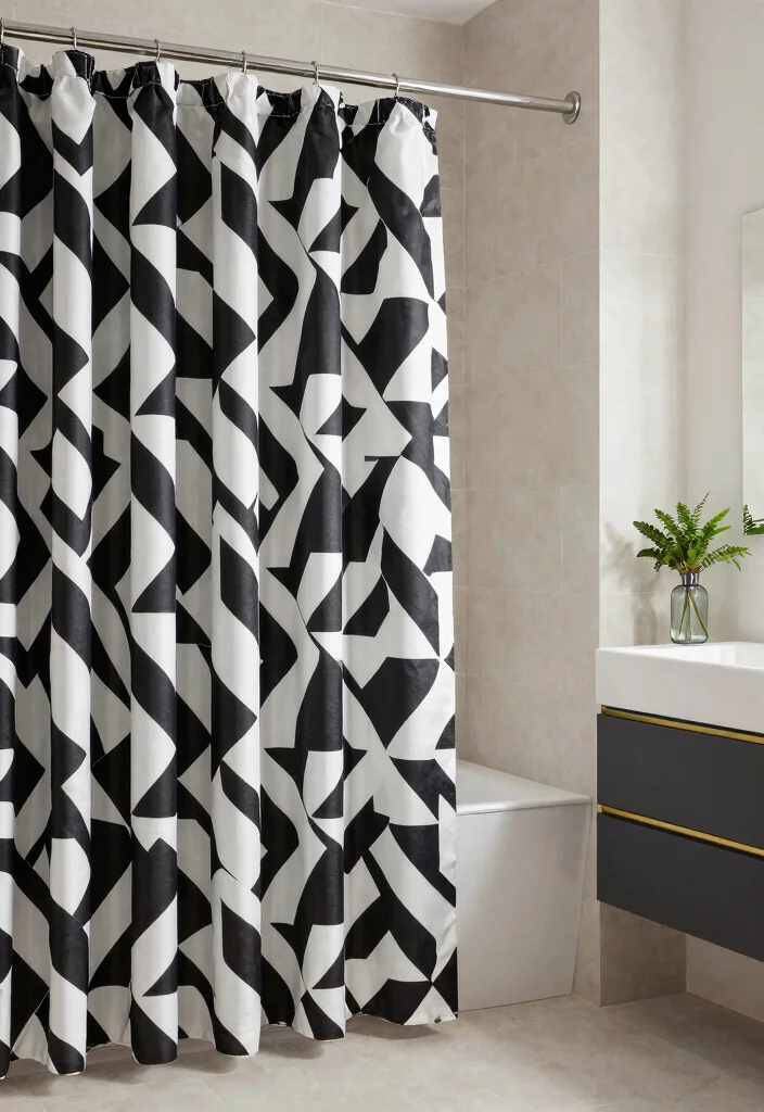 15 Eco-Friendly Shower Curtain Ideas That Add Style & Coverage 12 15 Eco-Friendly Shower Curtain Ideas That Add Style & Coverage - 2. Geometric Patterns 1