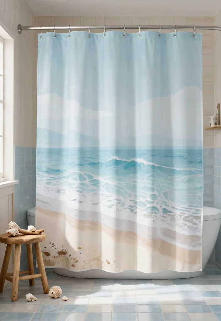 15 Eco-Friendly Shower Curtain Ideas That Add Style & Coverage 13 15 Eco-Friendly Shower Curtain Ideas That Add Style & Coverage - 3. Coastal Vibes 1