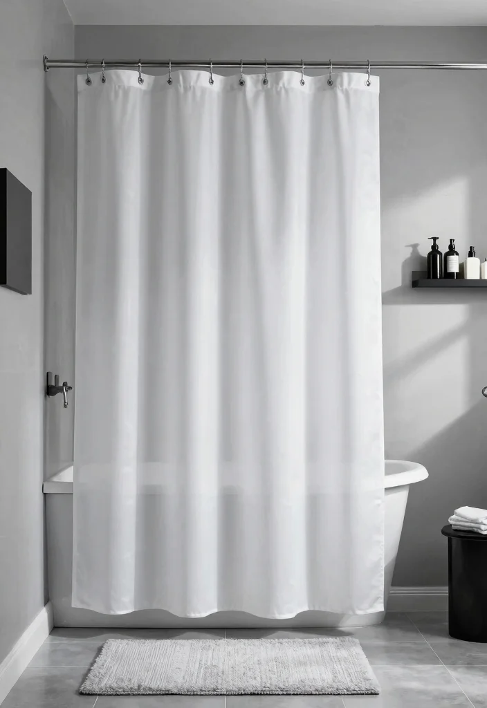 15 Eco-Friendly Shower Curtain Ideas That Add Style & Coverage 14 15 Eco-Friendly Shower Curtain Ideas That Add Style & Coverage - 4. Monochrome Magic 1