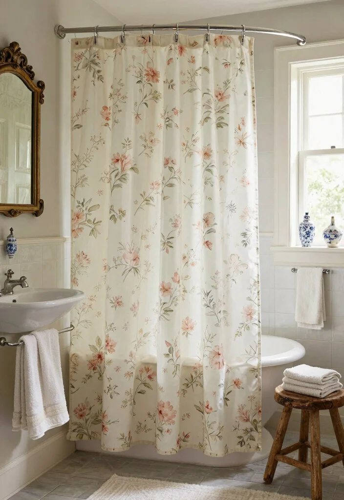 15 Eco-Friendly Shower Curtain Ideas That Add Style & Coverage 27 15 Eco-Friendly Shower Curtain Ideas That Add Style & Coverage - 7. Vintage Charm 1