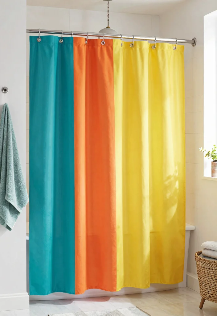 15 Eco-Friendly Shower Curtain Ideas That Add Style & Coverage 28 15 Eco-Friendly Shower Curtain Ideas That Add Style & Coverage - 8. Color Block Inspiration 1