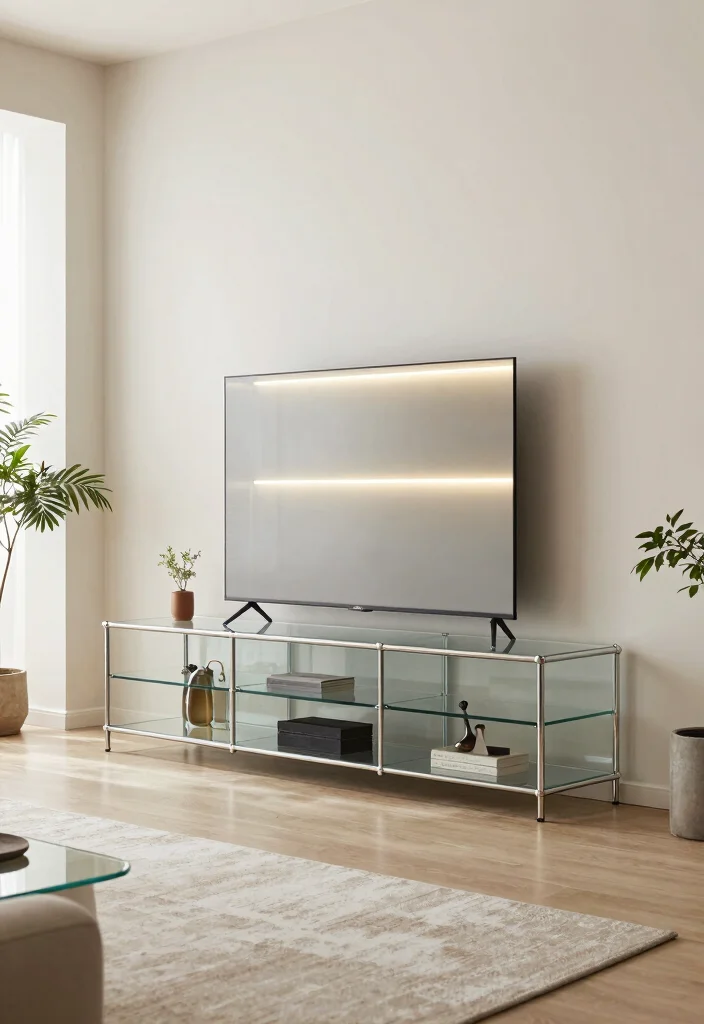 15 Latest TV Unit Designs 2026 Ideas That Feel Futuristic 1 15 Latest TV Unit Designs 2026 Ideas That Feel Futuristic - 1. Sleek Glass and Metal Design 1