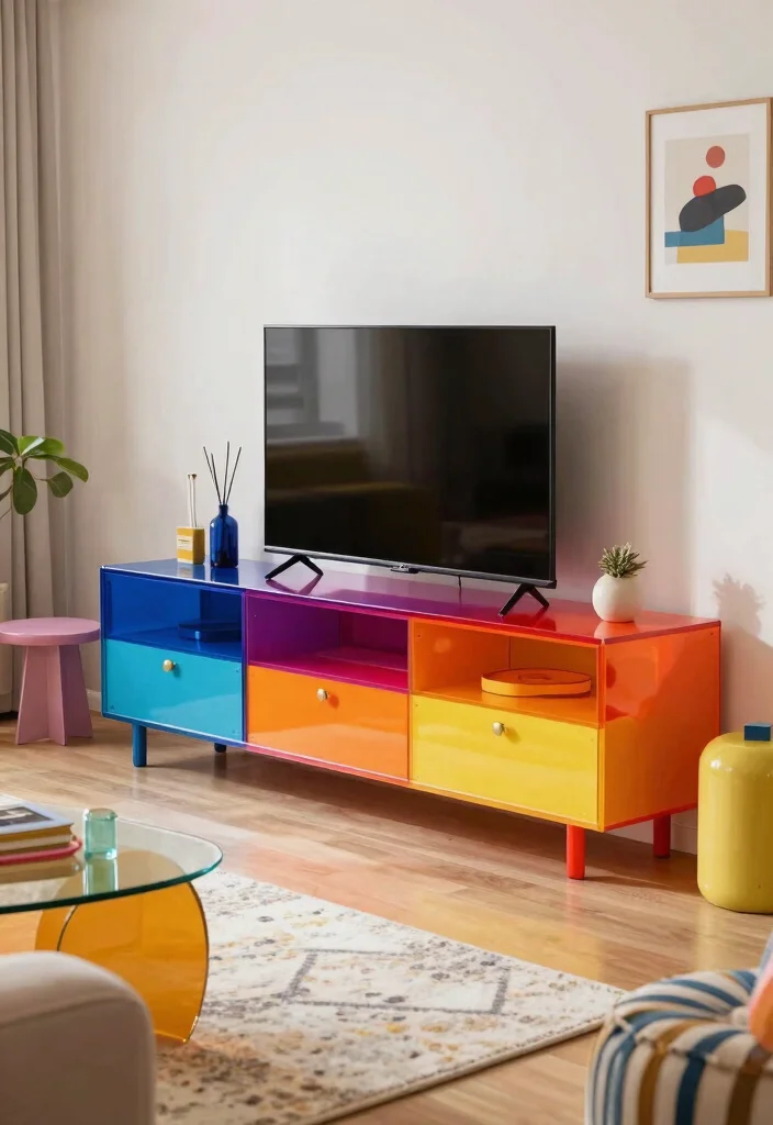 15 Latest TV Unit Designs 2026 Ideas That Feel Futuristic 63 15 Latest TV Unit Designs 2026 Ideas That Feel Futuristic - 13. Colorful Acrylic Units 1