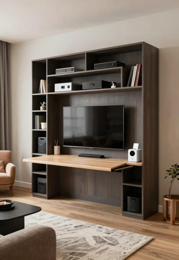15 Latest TV Unit Designs 2026 Ideas That Feel Futuristic 2 15 Latest TV Unit Designs 2026 Ideas That Feel Futuristic - 2. Multi-Functional Media Center 1