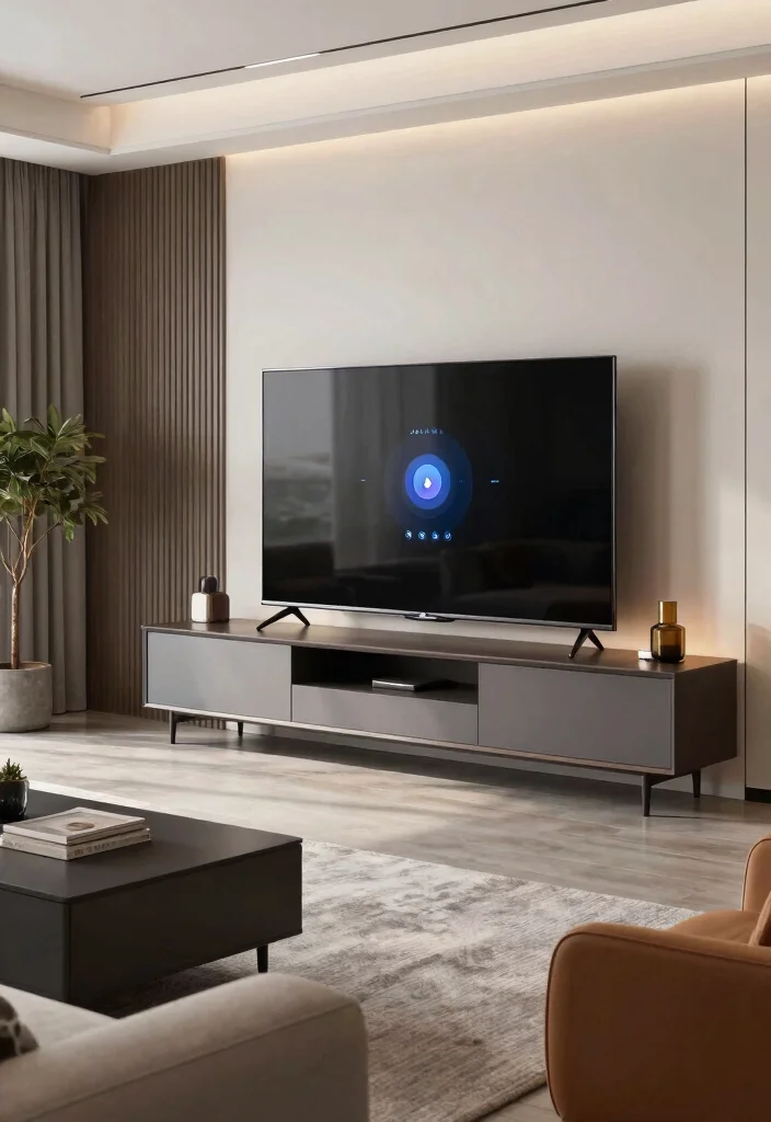 15 Latest TV Unit Designs 2026 Ideas That Feel Futuristic 4 15 Latest TV Unit Designs 2026 Ideas That Feel Futuristic - 4. Smart TV Unit with Voice Control 1