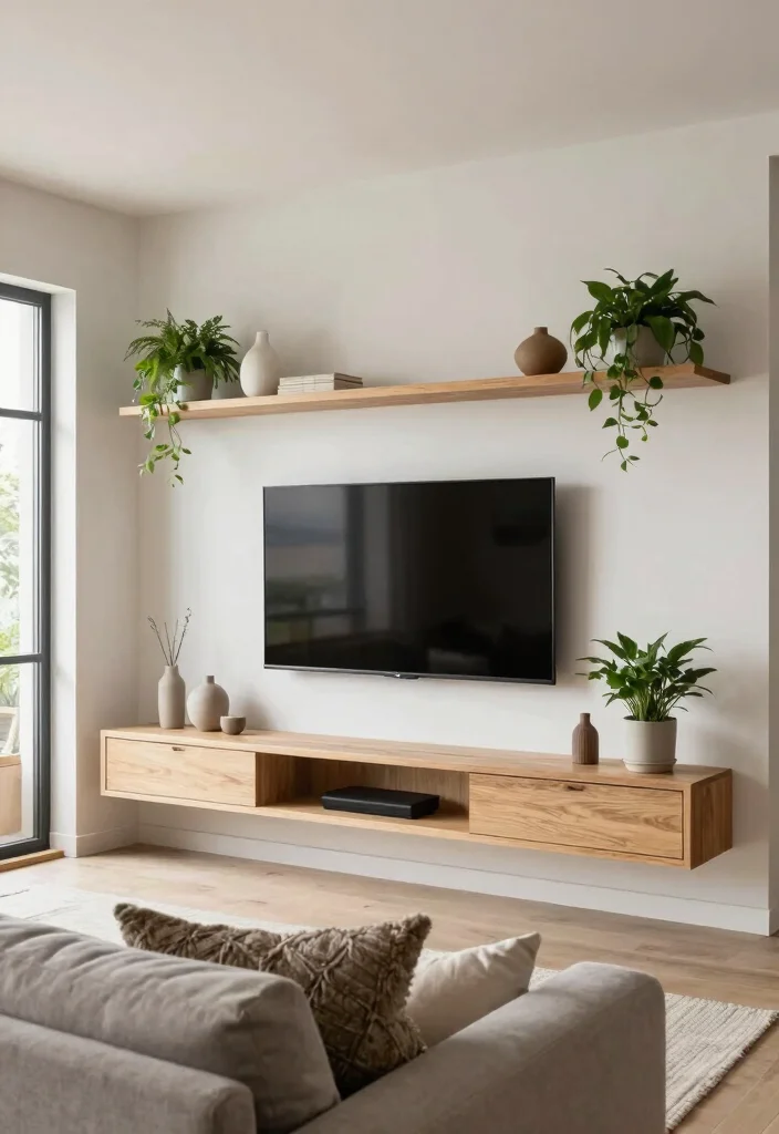 15 Modern 55 Inch TV Unit Design Ideas That Fit Perfectly 1 15 Modern 55 Inch TV Unit Design Ideas That Fit Perfectly - 1. Floating Shelves for a Light Look 1