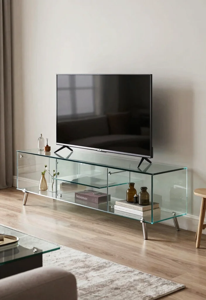 15 Modern 55 Inch TV Unit Design Ideas That Fit Perfectly 51 15 Modern 55 Inch TV Unit Design Ideas That Fit Perfectly - 11. Sleek Glass TV Unit 1